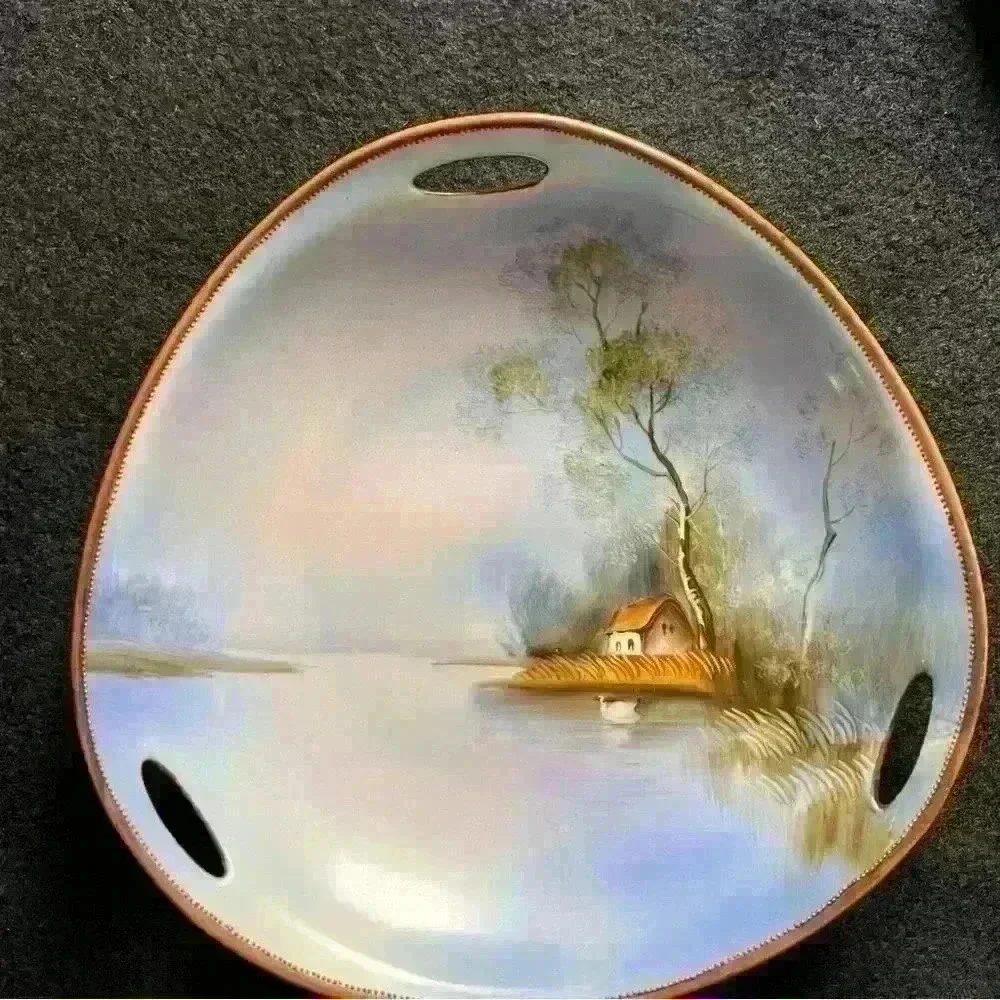 Vintage Noritake Decorative Plates- Pond Scene with Swans- Set of Two